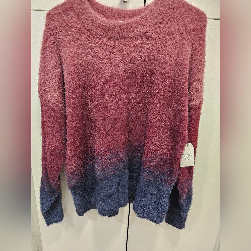 Mikel True Pink and Blue Fuzzy Sweater